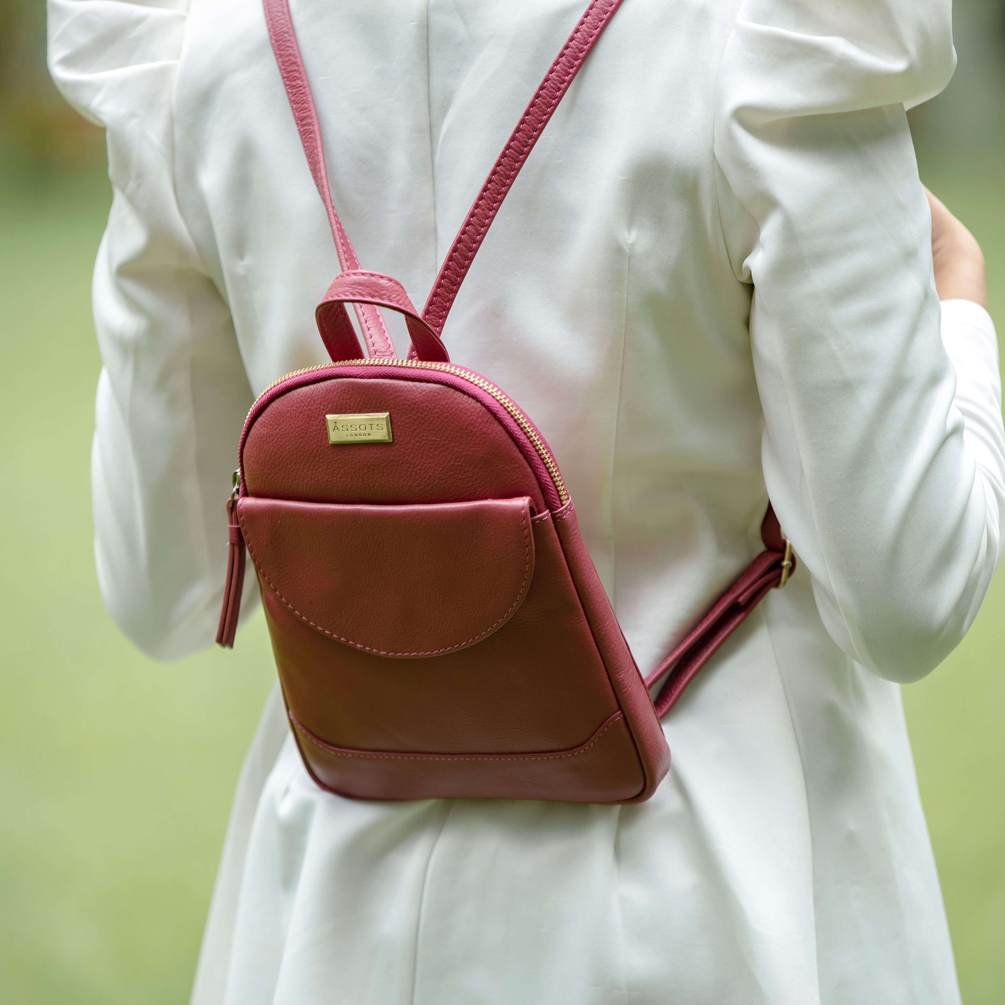 'GEORGE' Carmine Pink Mini Pebble Grain Leather Backpack