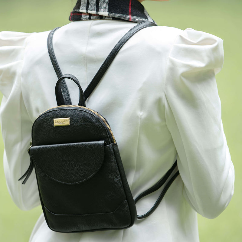 'GEORGE' Black Mini Pebble Grain Leather Backpack