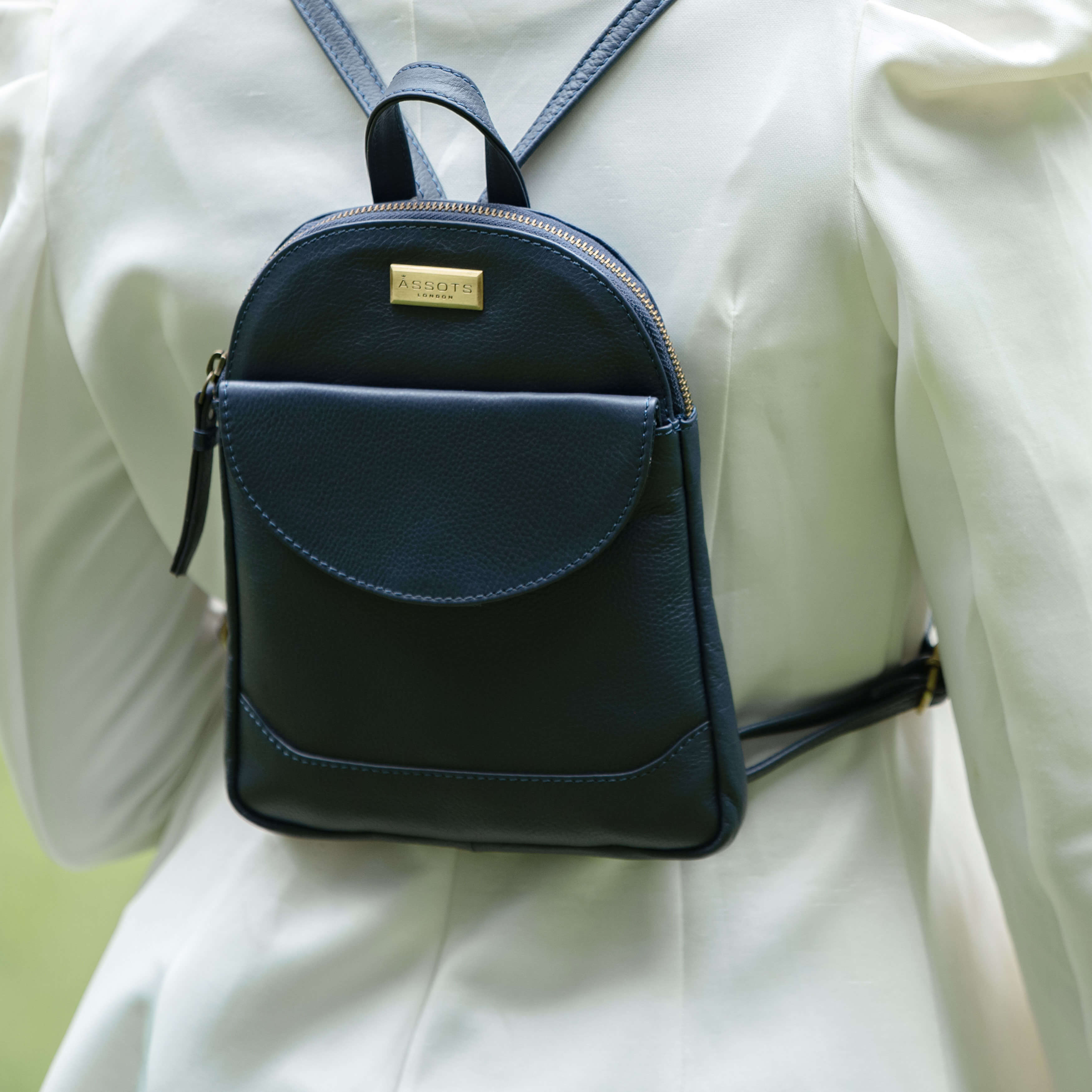 'GEORGE' Navy Mini Pebble Grain Leather Backpack