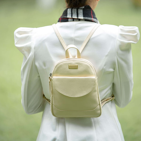 'GEORGE' Cream Mini Pebble Grain Leather Backpack