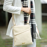 'FLORENCE' Cream Pebble Grain Leather Crossbody Sling Bag