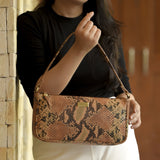 'ZARA' Tan Snake Print Real Leather Baguette Shoulder Bag