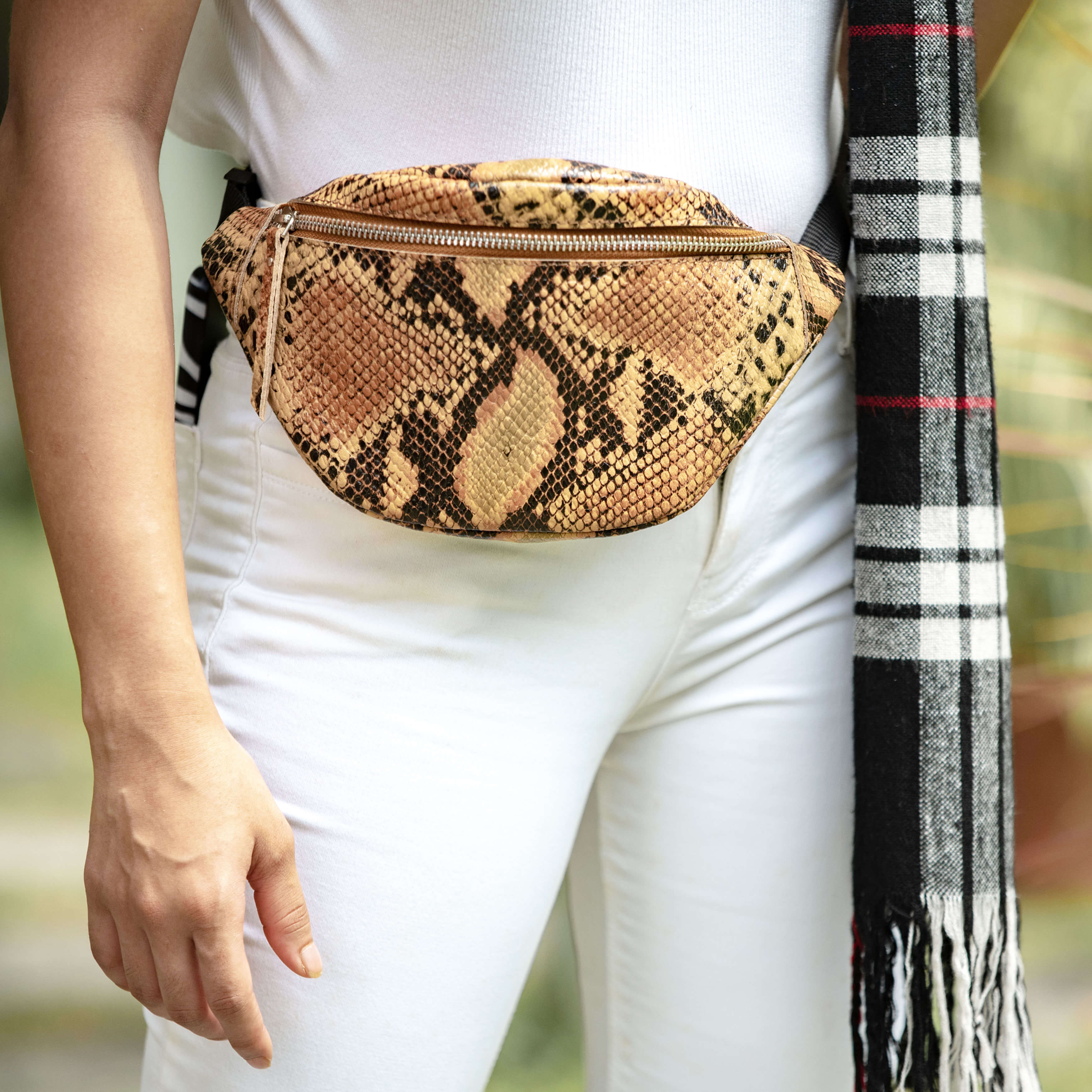 'NOAH' Tan Python Snake Leather Bum Belt Bag