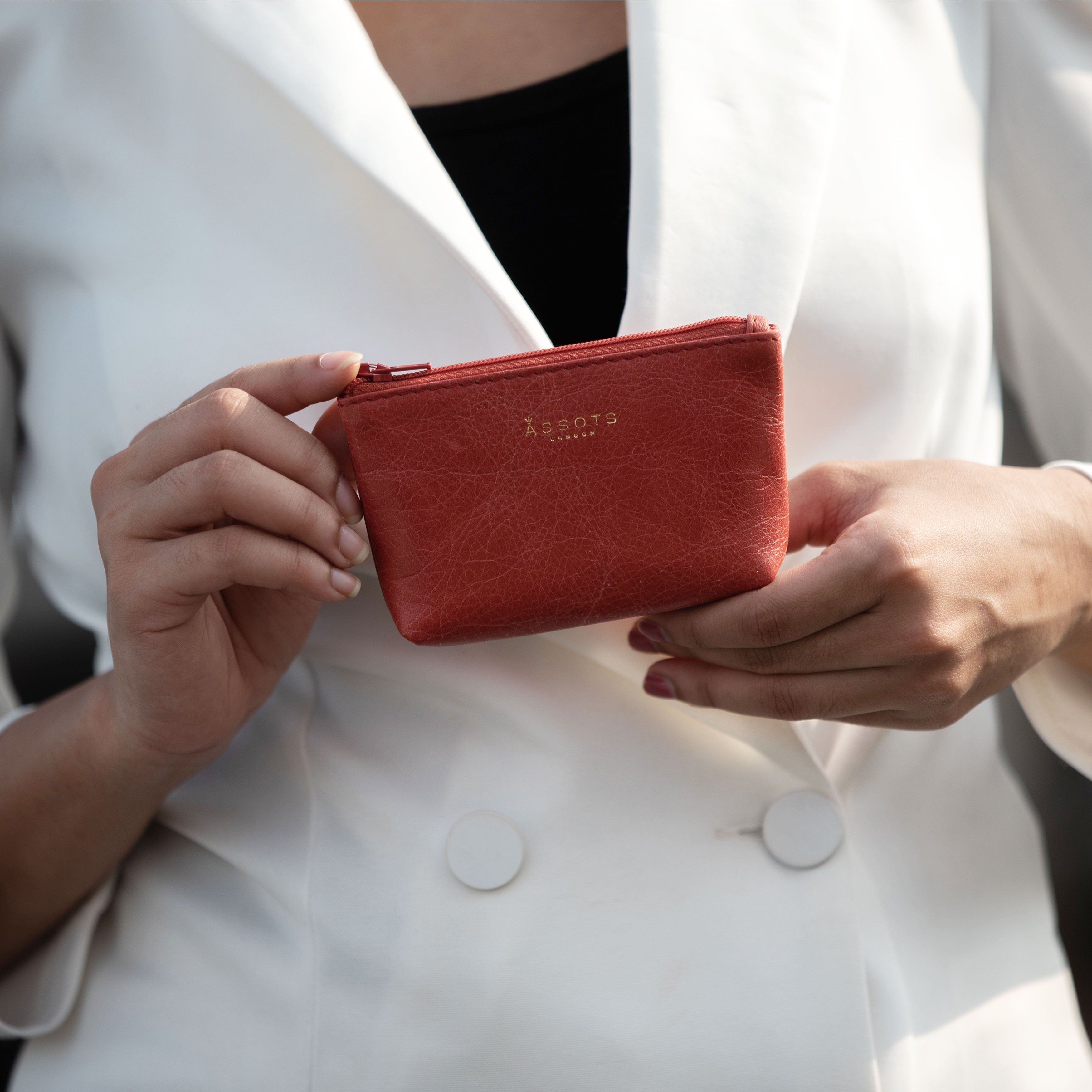 'Diana' Red Full Grain Leather Zip Top Coin Purse