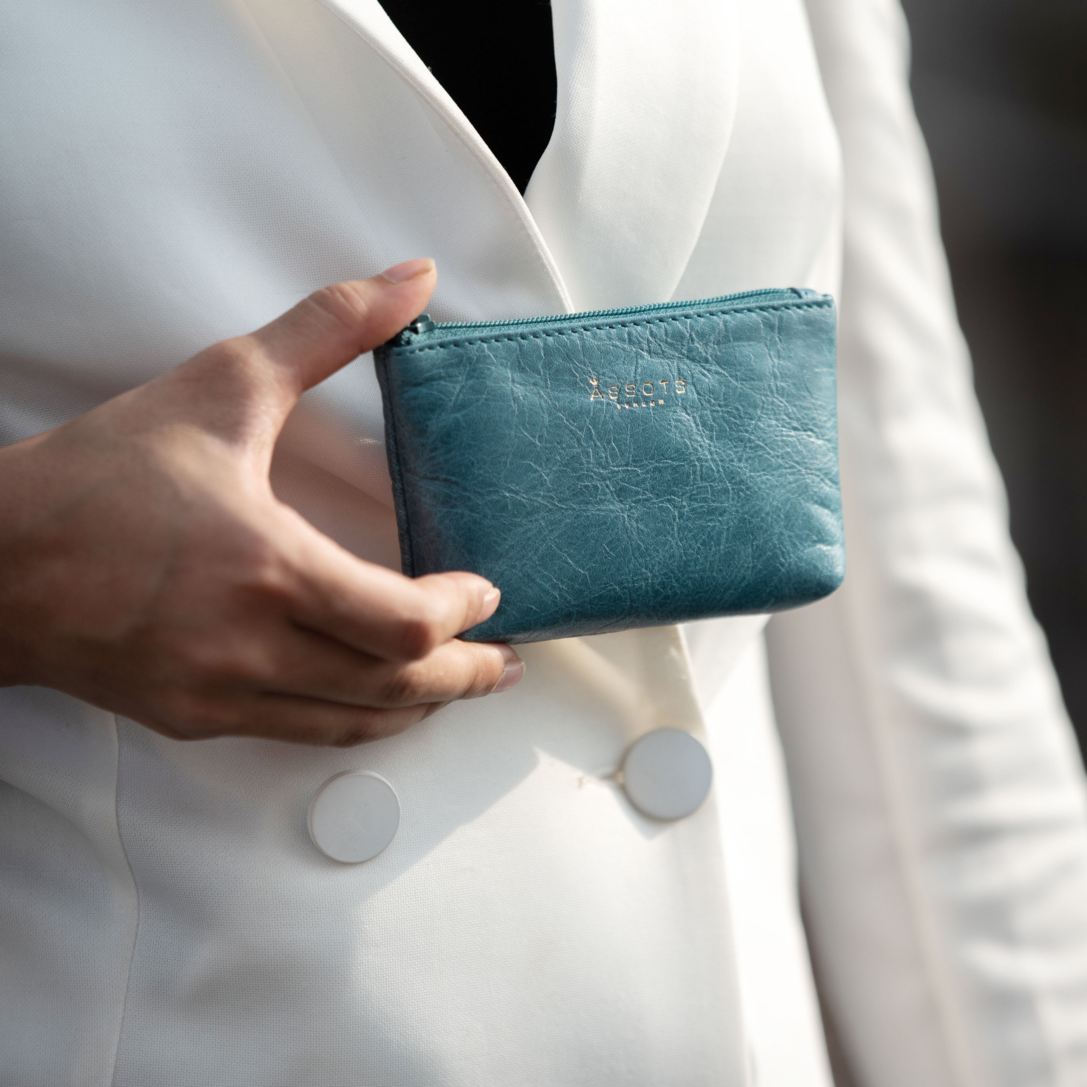 'Diana' Ocean Blue Full Grain Leather Zip Top Coin Purse