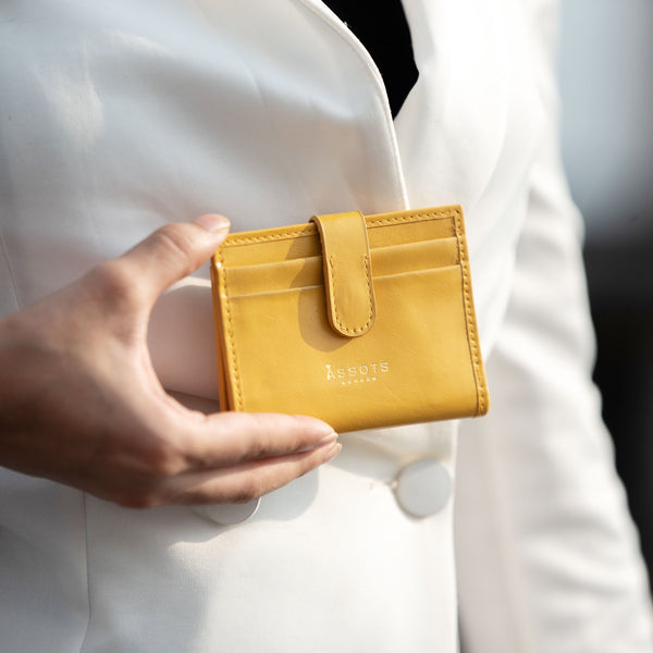 'GROVE' Mustard Smooth RFID Tab-over Leather Credit Card Holder