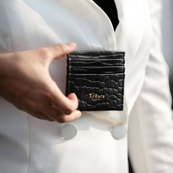 'FANN' Black Croc RFID Leather Credit Card Holder
