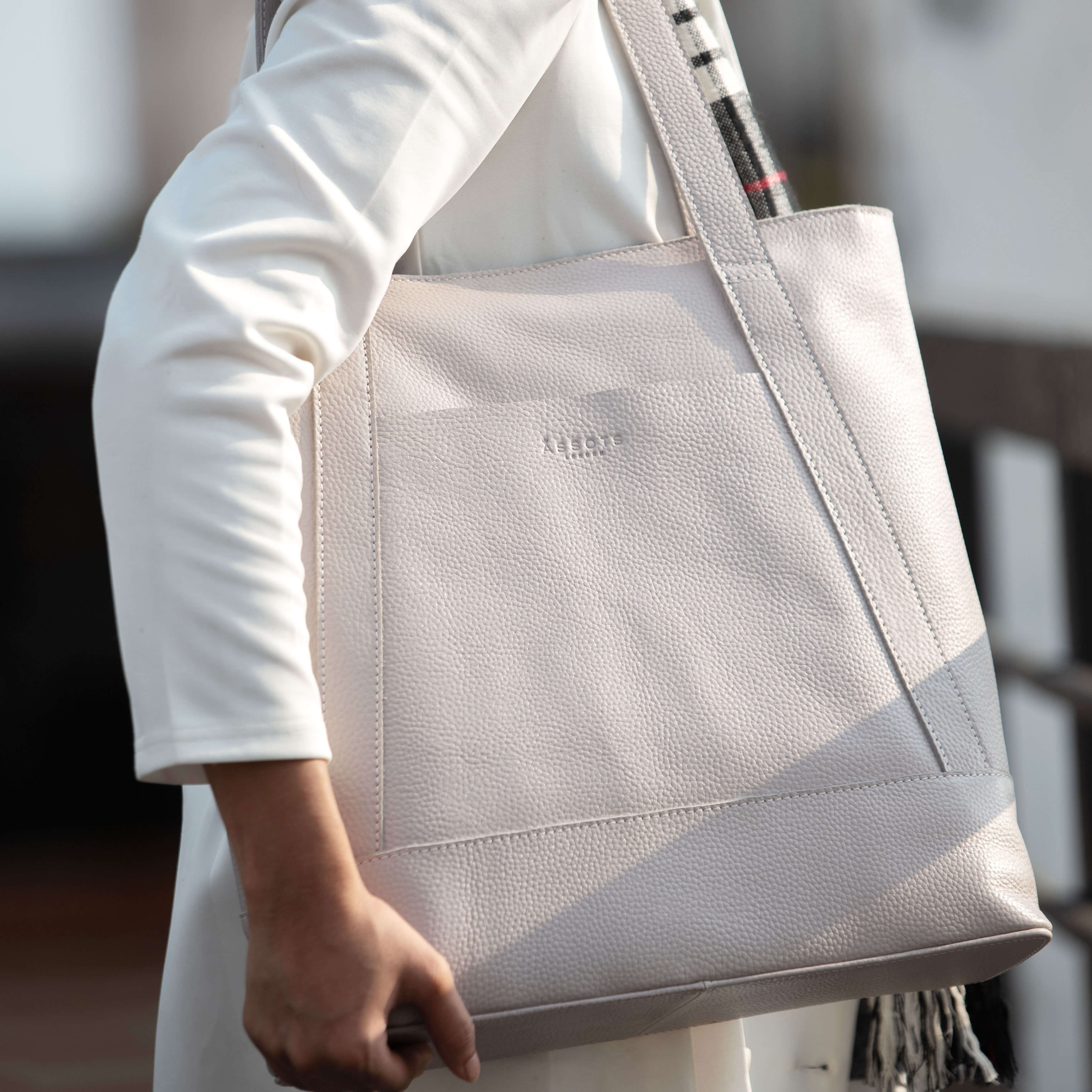 'BARBARA' Grey Soft Full Grain Leather Tote Bag