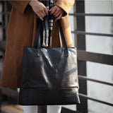 'SIENNA' Black Croc + Pebble Grain Unlined Leather Tote Bag