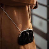 'SELENA' Black Python Snake Leather Frame Closure Coin Purse