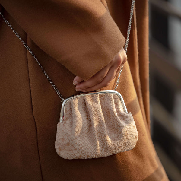 'SELENA' Nude Python Snake Leather Frame Closure Coin Purse