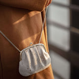 'SELENA' Ice Grey Python Snake Leather Frame Closure Coin Purse