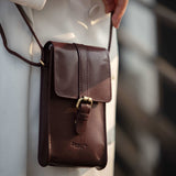 'PETRA' Plum Polished VT Real Leather Mobile Phone Crossbody Bag