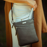 'ROSY' Black Pebble Grain Soft Real Leather Crossbody Bag