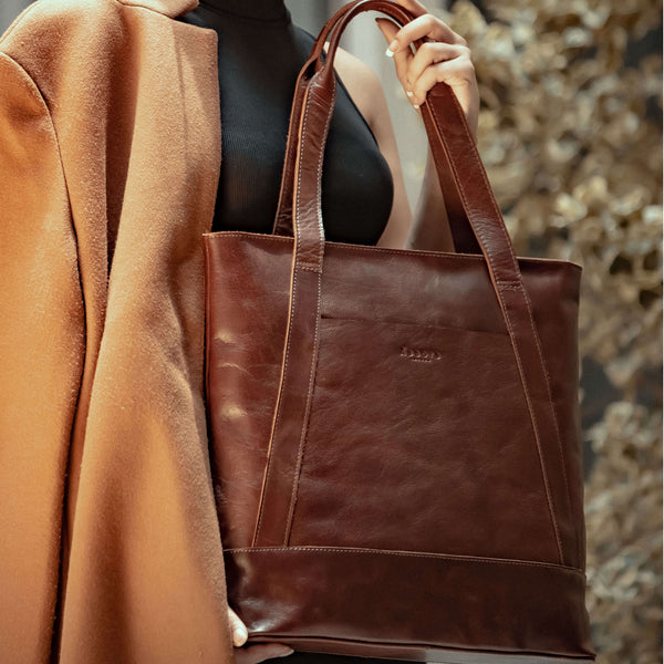 'Barbara' Brown Vintage Waxy Polished Leather Tote Bag