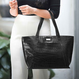 'AGNES' Black Croc Real Leather Designer Tote Bag