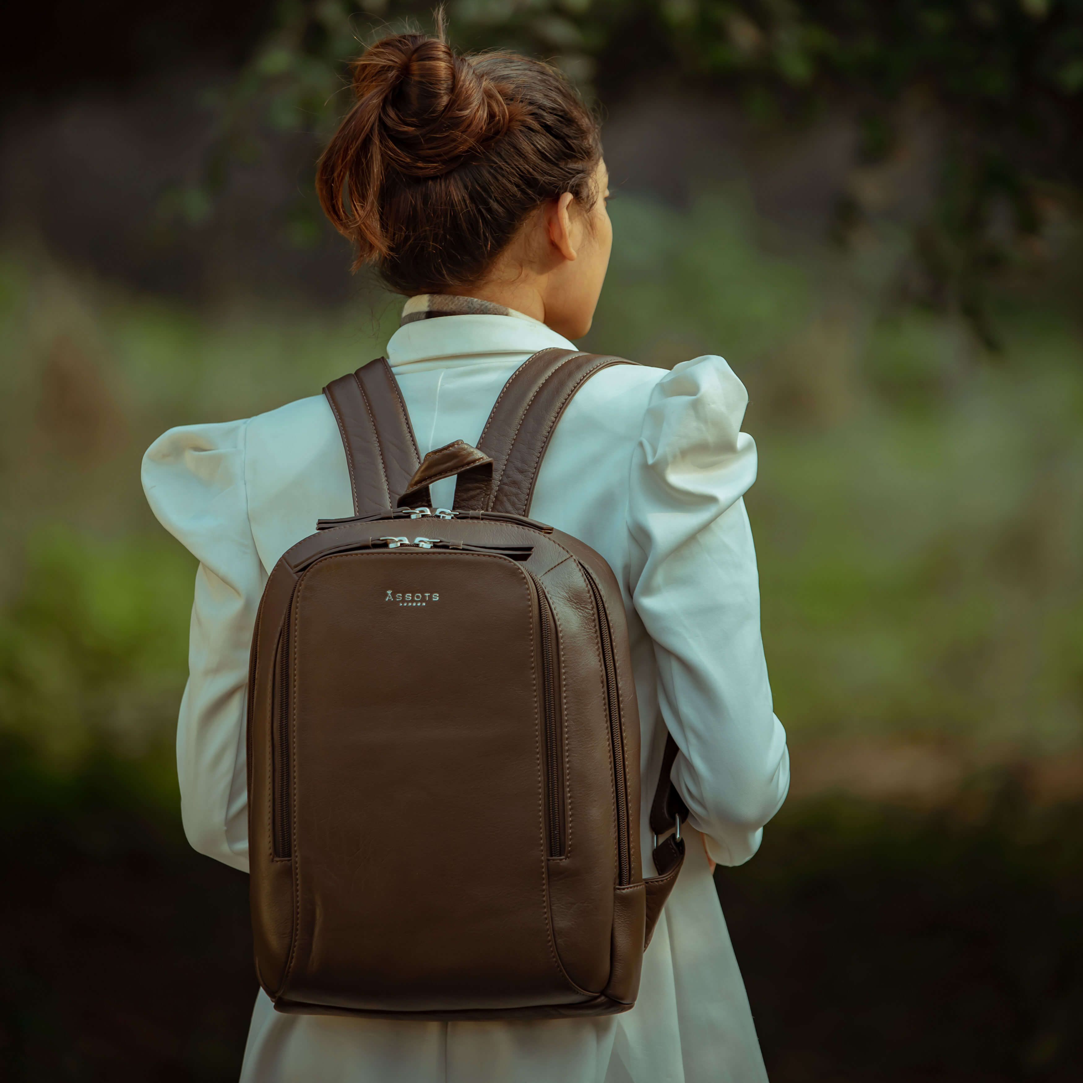 'BAKER' Mokka Brown Full Grain Leather Double Zip Laptop Backpack