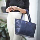 'AGNES' Navy Croc Real Leather Designer Tote Bag