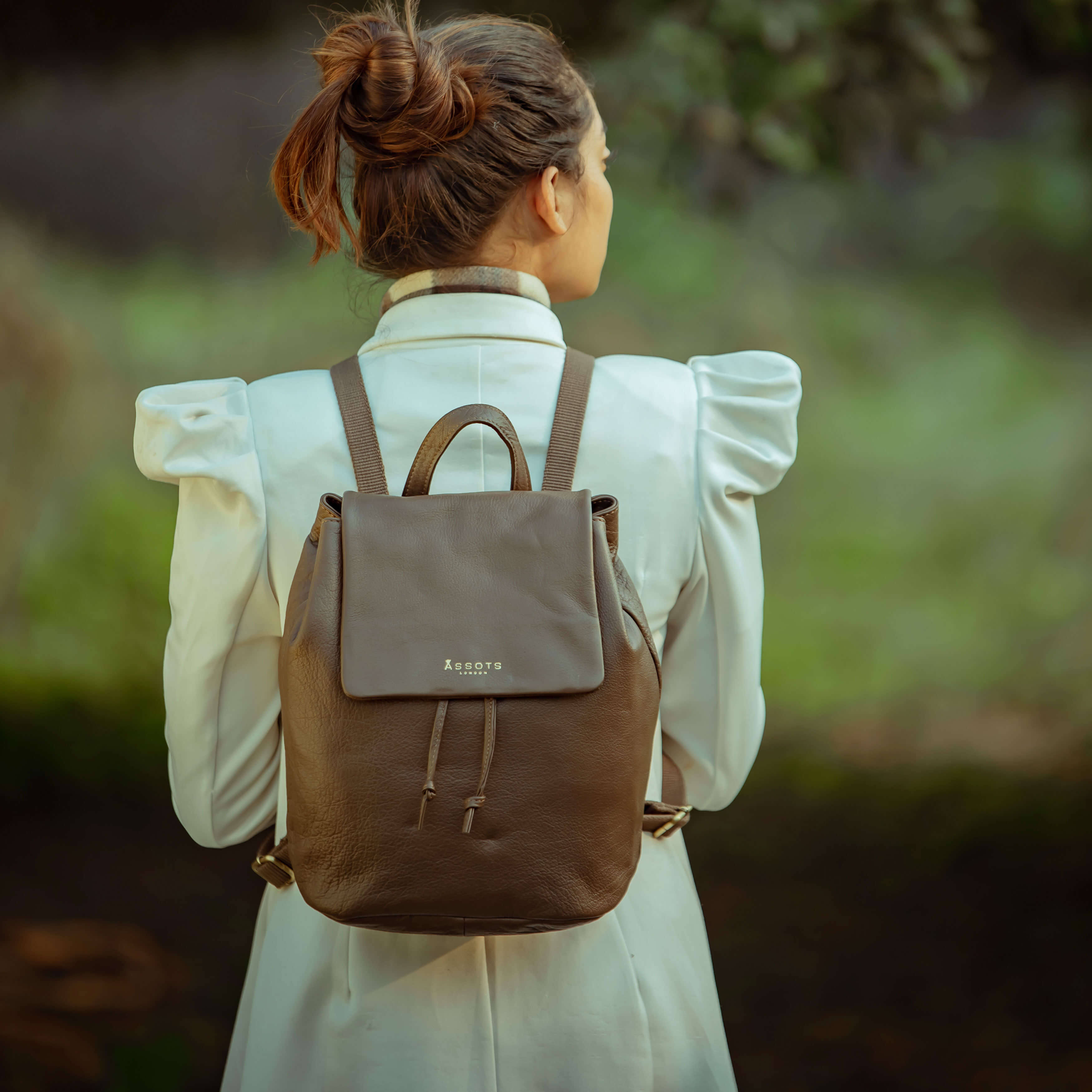'GRACE' Mokka Brown Full Grain Leather Flap-over Backpack