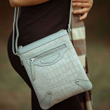 'JANET' Grey Real Leather Crossbody Sling Bag