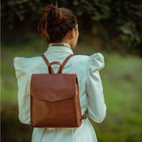 'Margaret' Brown Vintage Polished Leather Flap-over Backpack