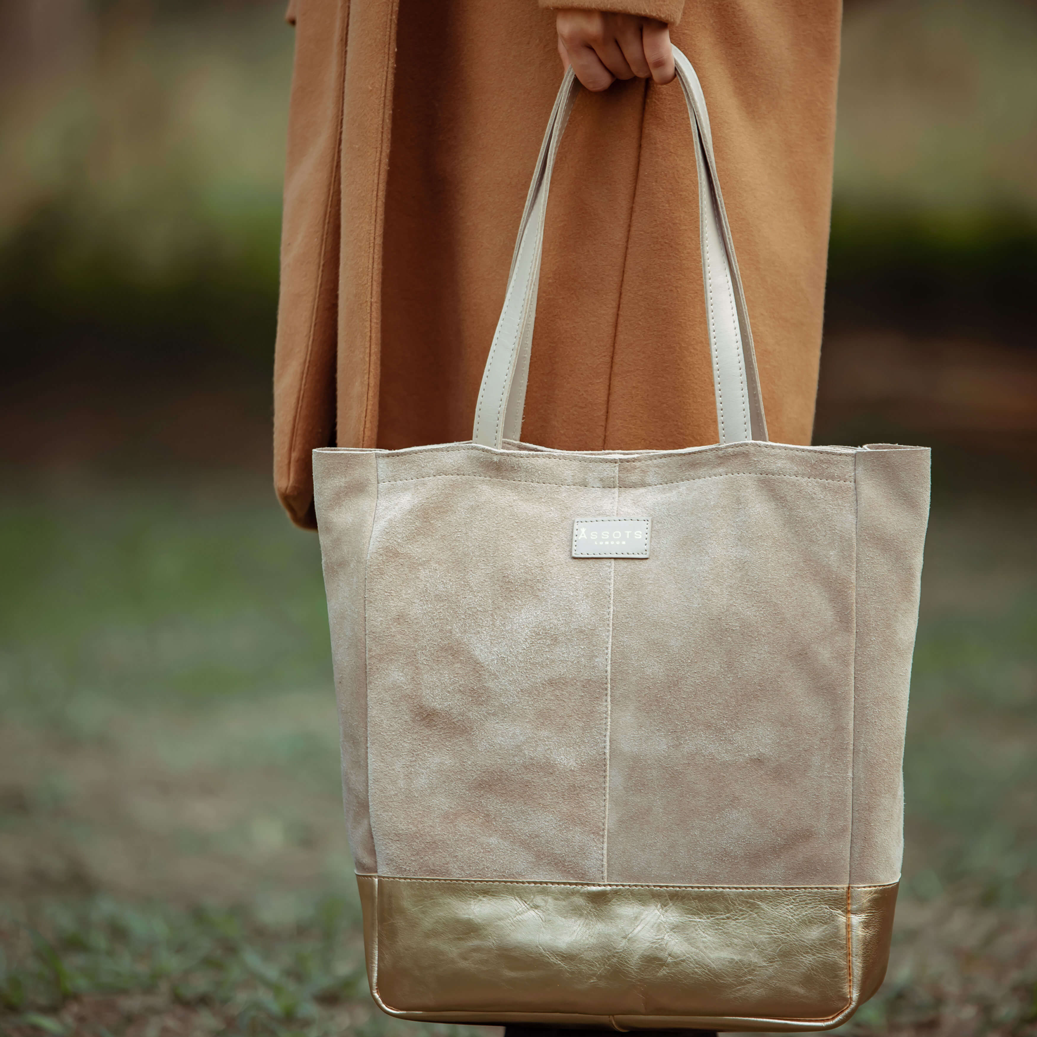 'PAIGE' Pink Real Leather + Rose Gold Metallic Leather Tote Bag