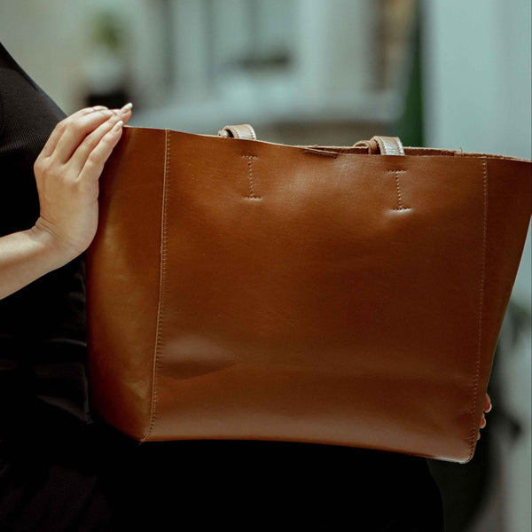 'ABINGDON' Tan Real Leather Designer Tote Bag