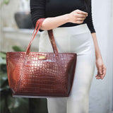 'AGNES' Red Croc Real Leather Designer Tote Bag
