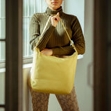'BIANCA' Illuminating Yellow Pebble Grain Leather Slouchy Hobo Bag