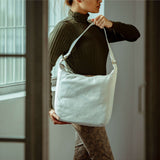 'BIANCA' White Pebble Grain Leather Slouchy Hobo Bag