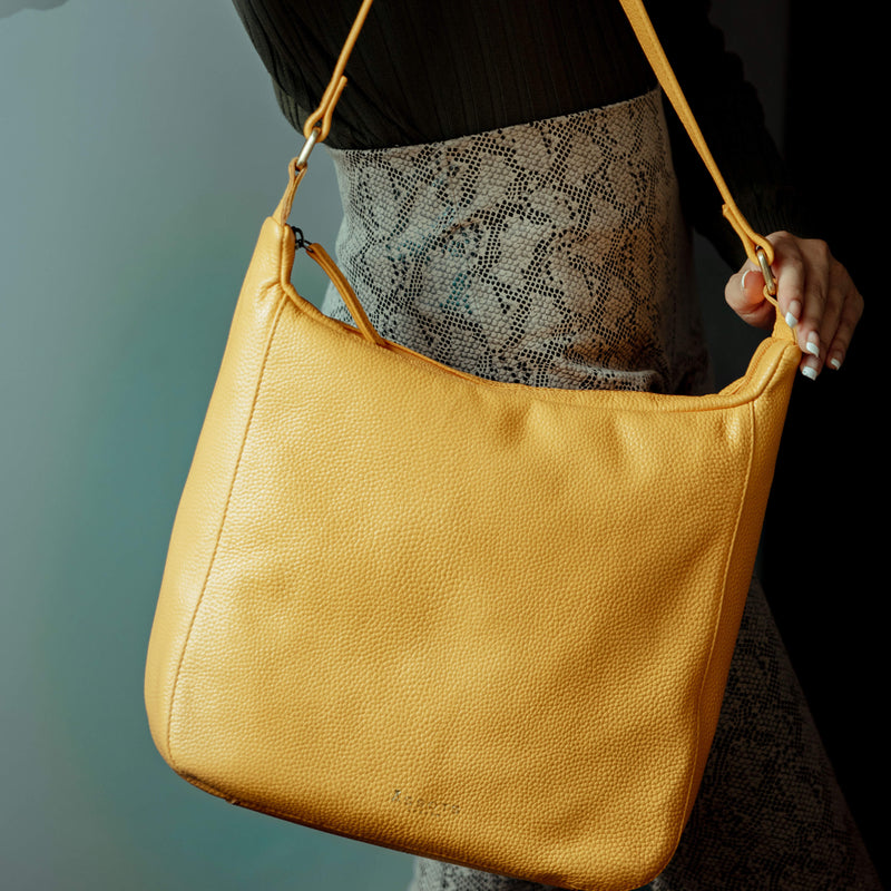 'BIANCA' Burnt Orange Pebble Grain Leather Slouchy Hobo Bag