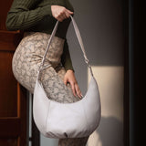 'LUNA' Ice Grey Pleated Real Leather Shoulder Hobo Bag