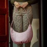 'LUNA' Pastel Pink Pleated Real Leather Shoulder Hobo Bag