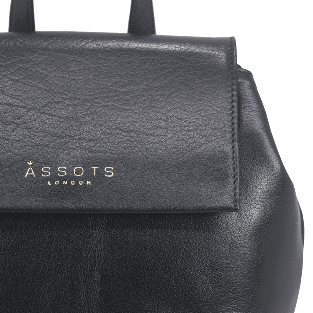 'JERMYN' Classic Black Full Grain Leather Flap-over Backpack