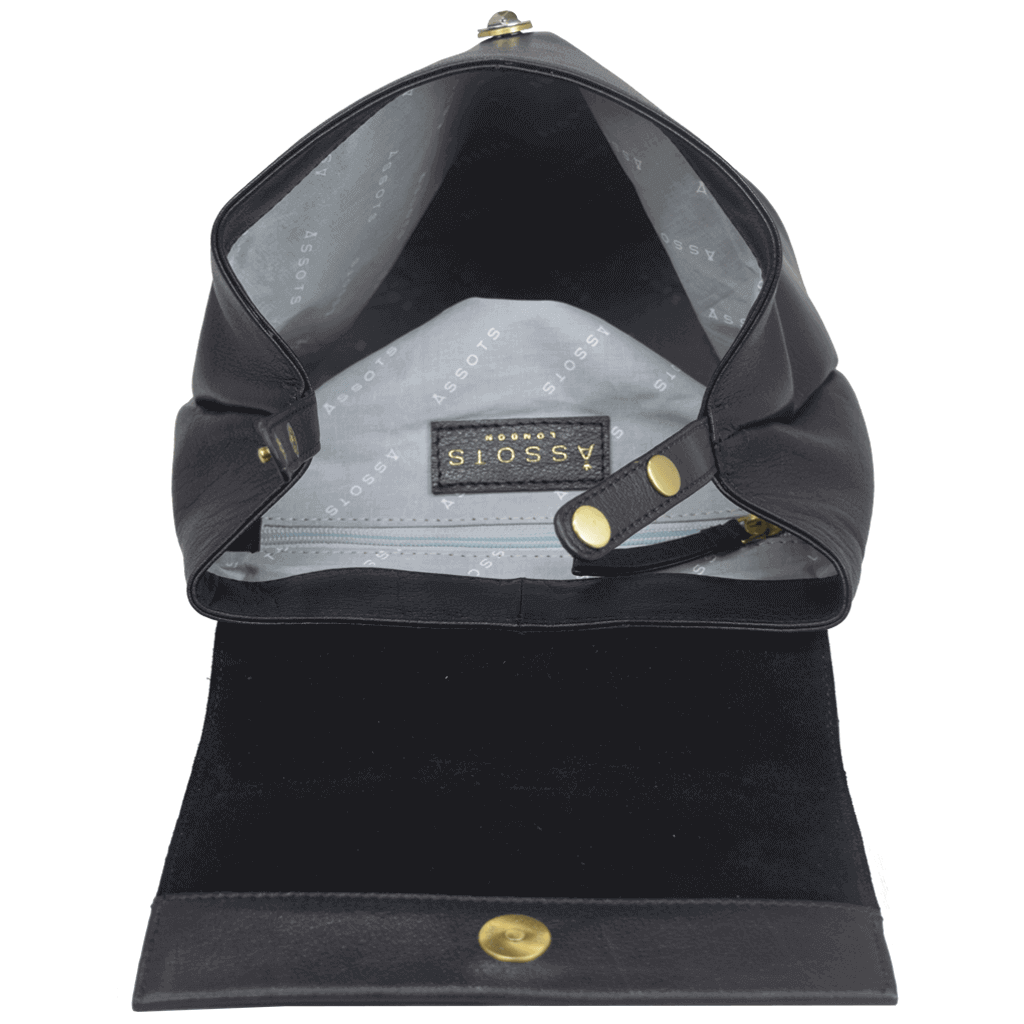 'JERMYN' Classic Black Full Grain Leather Flap-over Backpack