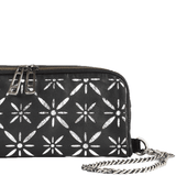 'HOLBORN' Metallic Silver and Black Floral Designer Leather Clutch Bag