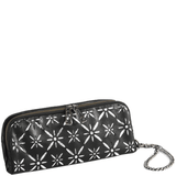'HOLBORN' Metallic Silver and Black Floral Designer Leather Clutch Bag