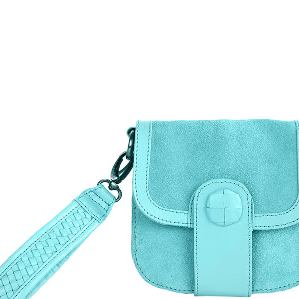 'FLOYD' Turquoise Suede Leather Tab-over Wristlet