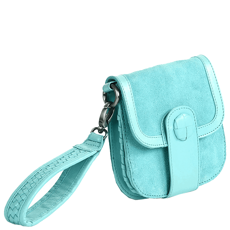 'FLOYD' Turquoise Suede Leather Tab-over Wristlet