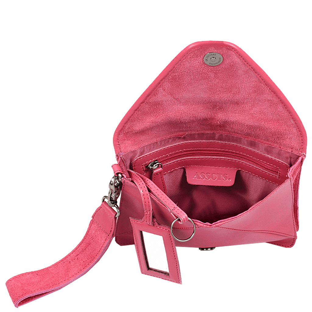 'CRESCENT' Pink Leather Flap-over Woven Clutch Bag