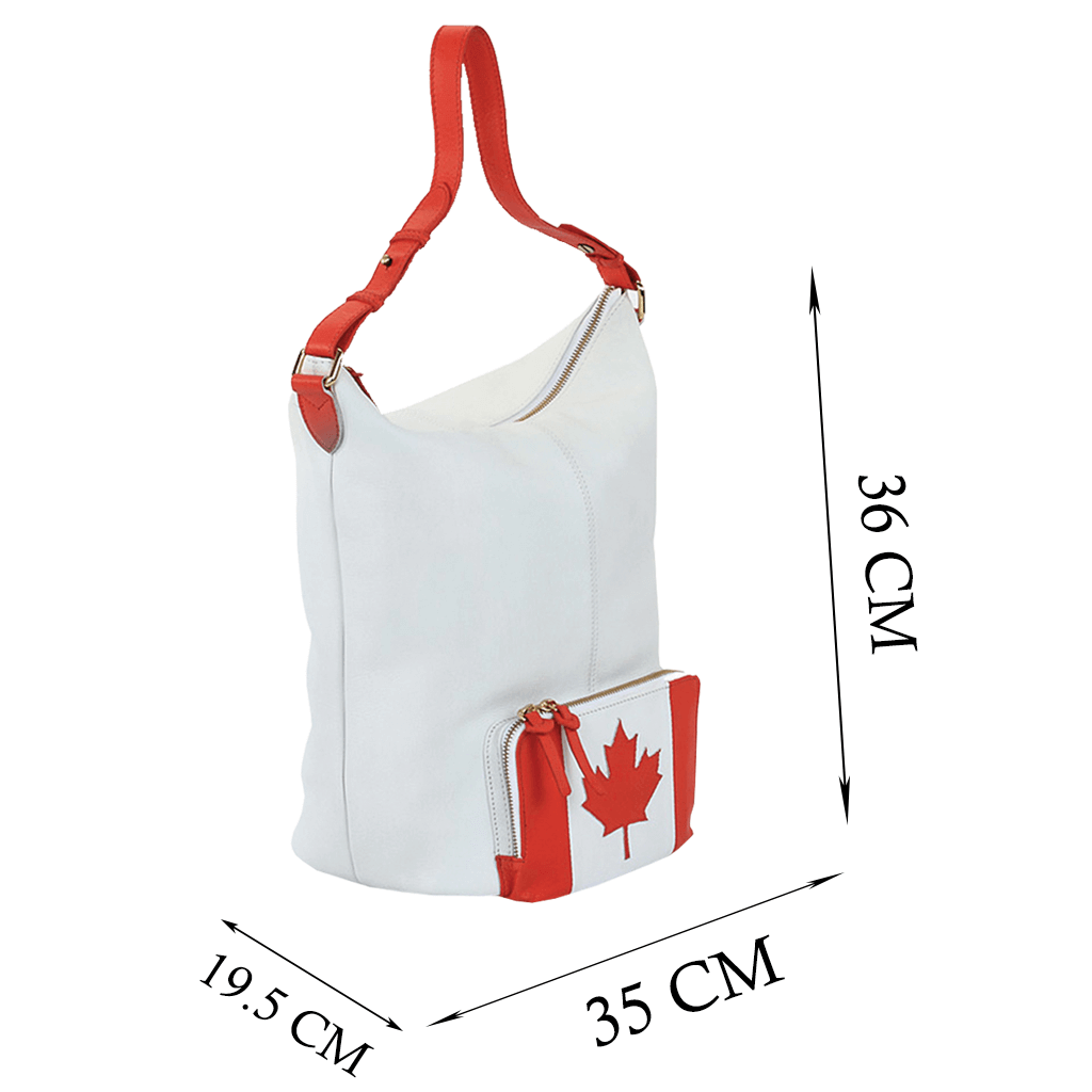 'MAPLE' White Canadian Flag Designer Leather Tote Bag