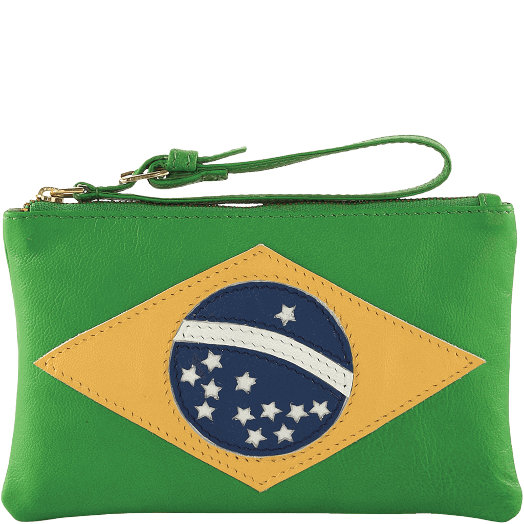 'BRAZILIAN' Country Flag Designer Leather Wristlet