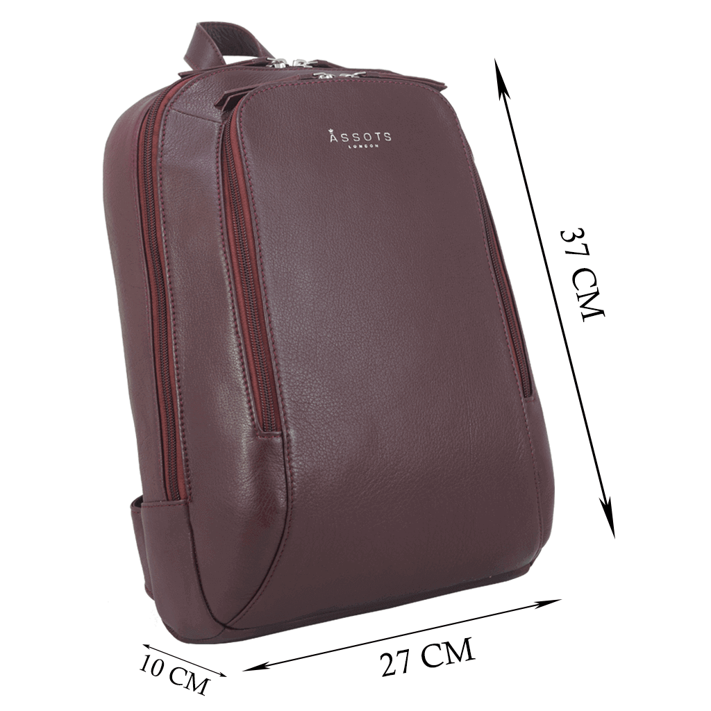 'BAKER' Burgundy Full Grain Leather Double Zip Laptop Backpack