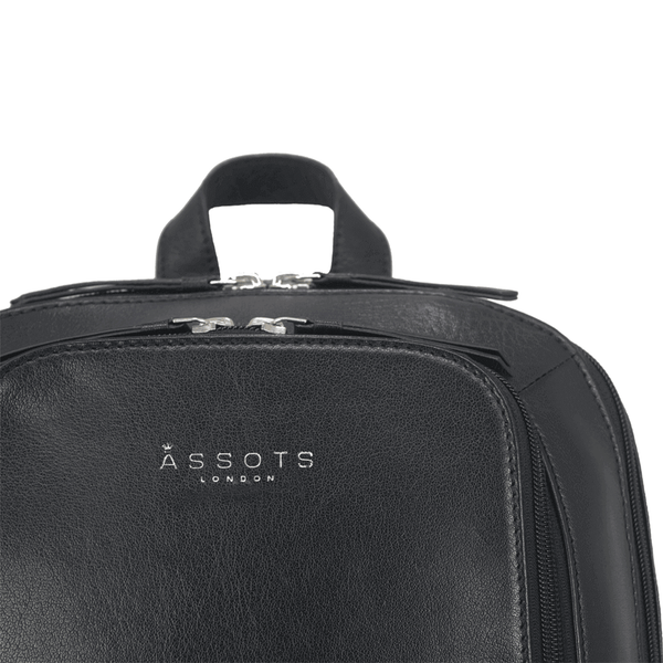 'BAKER' Black Full Grain Leather Double Zip Laptop Backpack