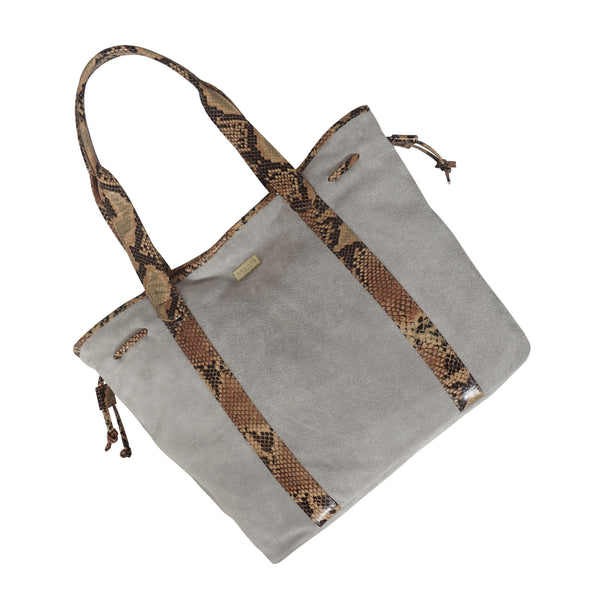 'POLLY' Ice Grey Real Suede Leather Oversized Designer Tote Bag
