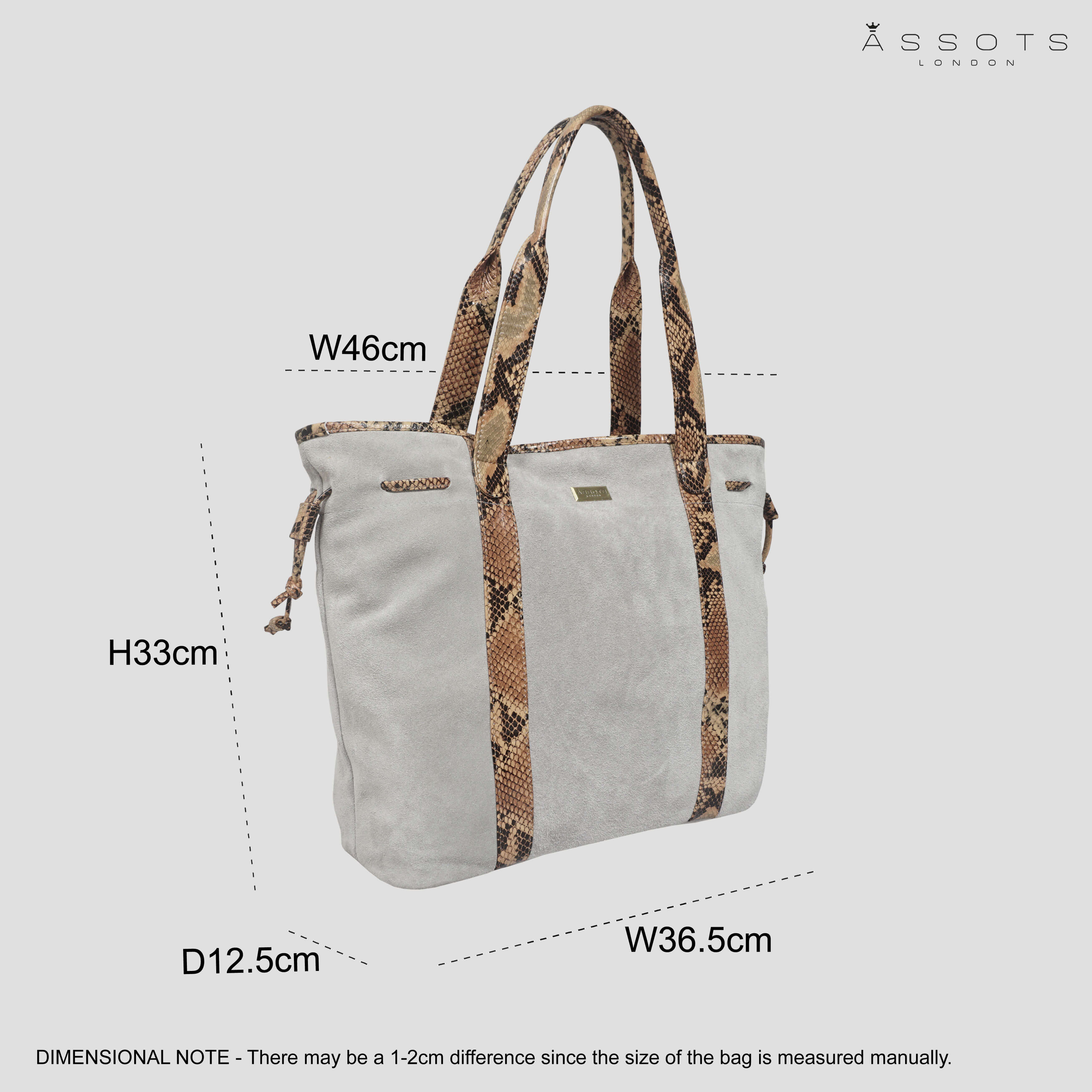 'POLLY' Ice Grey Real Suede Leather Oversized Designer Tote Bag