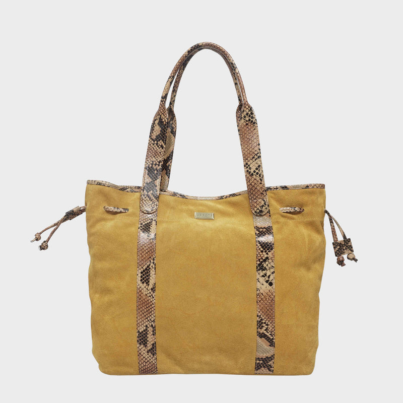 'POLLY' Mustard Real Suede Leather Oversized Designer Tote Bag
