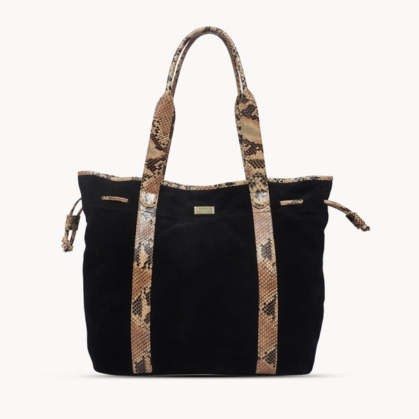 'POLLY' Black Real Suede Leather Oversized Designer Tote Bag