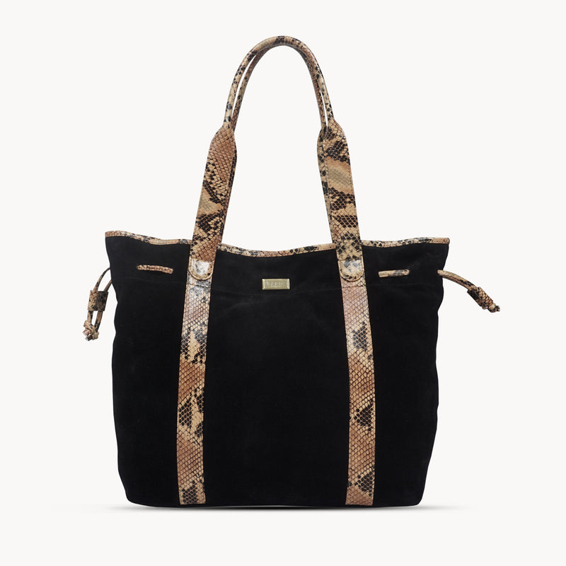 'POLLY' Black Real Suede Leather Oversized Designer Tote Bag