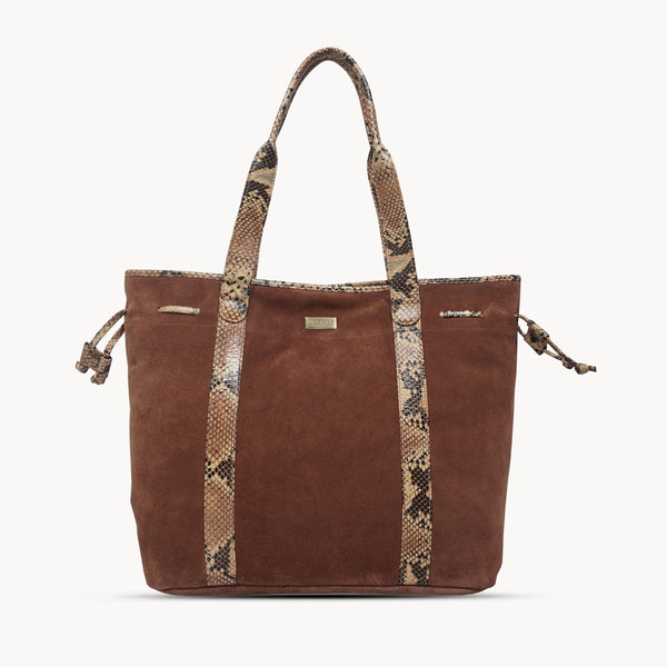 'POLLY' Brown Real Suede Leather Oversized Designer Tote Bag